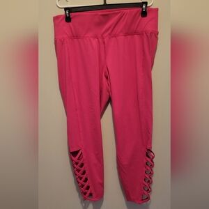Vibrant Pink Kids Leggings with Lattice Detail